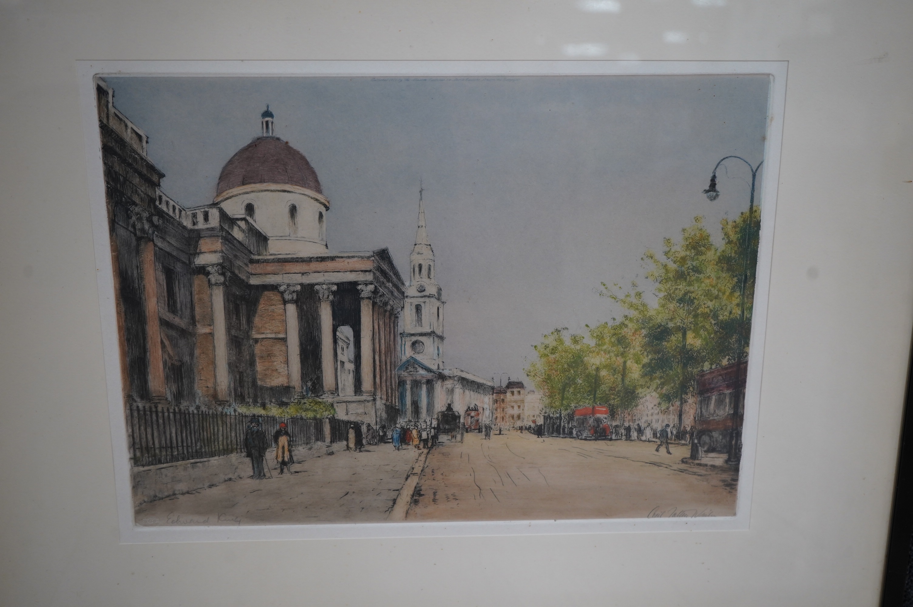 Edward King (1862-1951), a set of four colour etchings, including ‘Bow Church, Cheapside’ and ‘Westminster Abbey’, each signed in pencil, blind stamped, with the museum galleries labels verso, each 29 x 39cm. Condition -